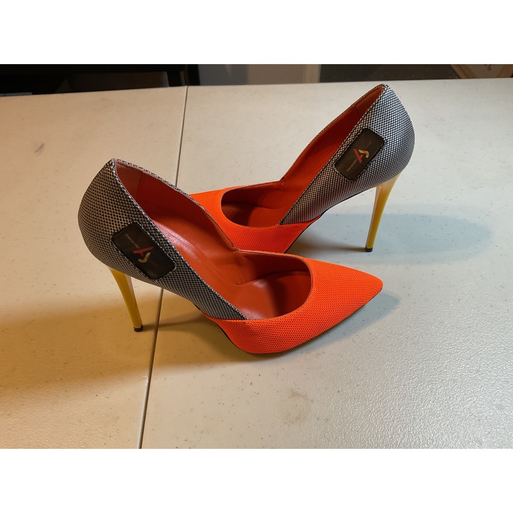 Alexander Junior Pointed‎ Toe Heels Orange Gray Stiletto Pumps Size 41